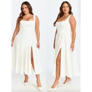 Showpo White Midi Dress Size 16 Bridal Wedding Bernie Formal Fit Flare Wedding